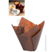 Форма для выпечки кексов "Тюльпан"коричневая 1 шт. фото цена